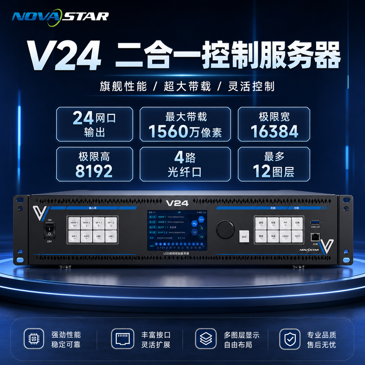 诺瓦NovaStar二合一控制服务器V24处理器，LED显示屏控制器1560万像素带载24路网口视频处理器