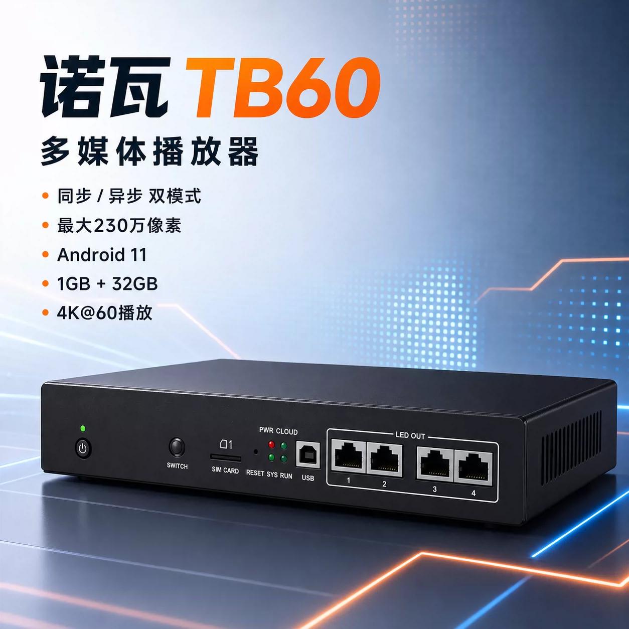 诺瓦星云TB60同异步4网口led显示屏全彩电子屏广告屏控，TB60播放器6网口异步盒，灯杆屏LED广告机播放控制