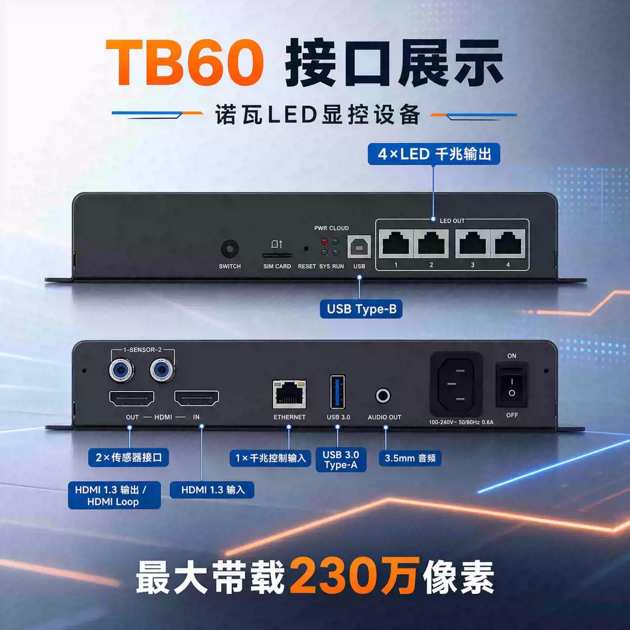 诺瓦星云TB60同异步4网口led显示屏全彩电子屏广告屏控，TB60播放器6网口异步盒，灯杆屏LED广告机播放控制